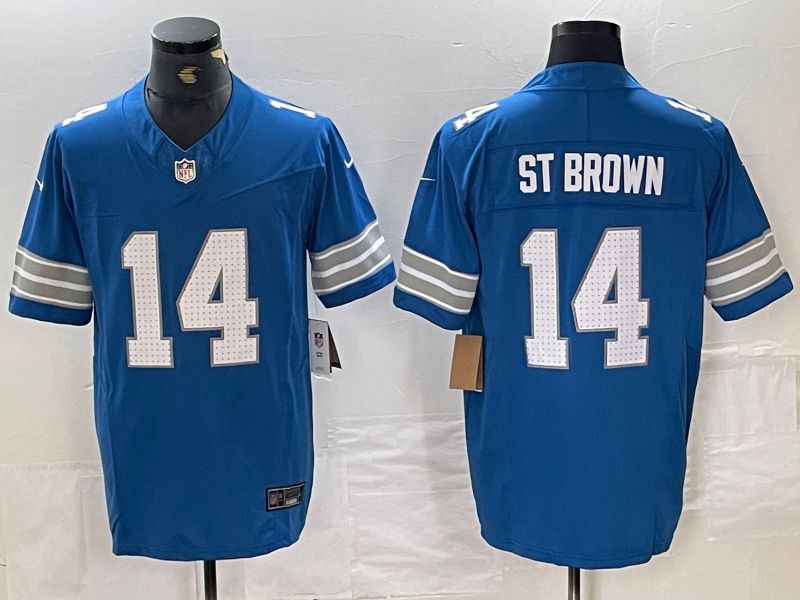 Men Detroit Lions #14 St Brown Blue Three generations 2024 Nike Vapor F.U.S.E. Limited NFL Jersey